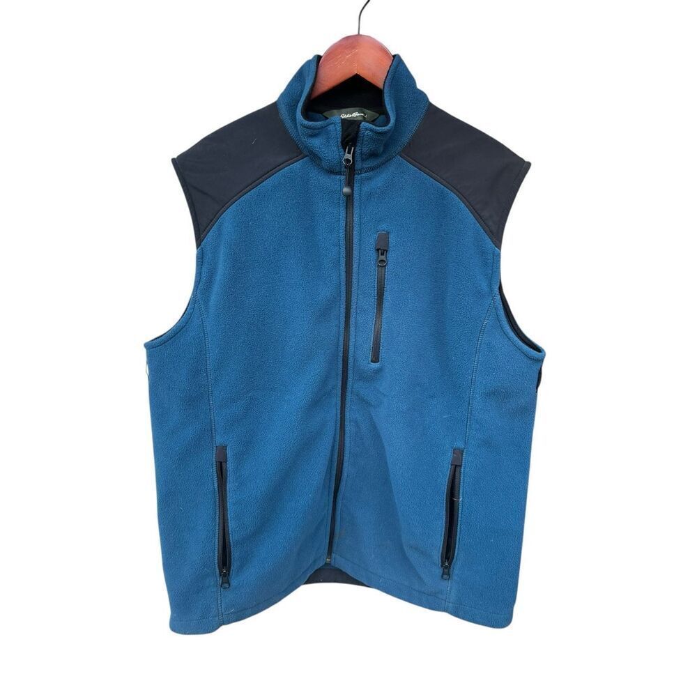 Eddie Bauer men’s medium Polartec Wind Pro fleece vest blue black cozy vintage